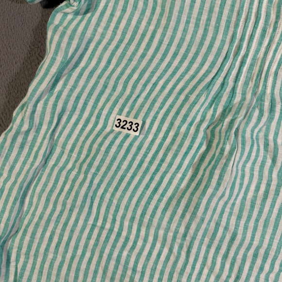 Talbots Petites LP‎ Linen Top Green White Striped V-Neck Short Sleeve Tunic - Picture 7 of 7